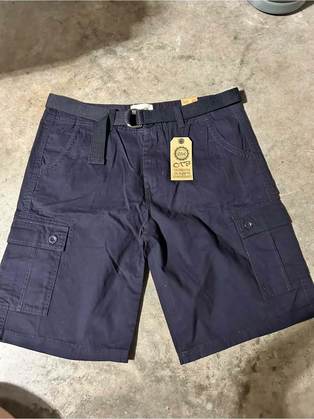 CTB Navy Cargo Shorts Men’s Size 40 Belted Cotton Utility Casual